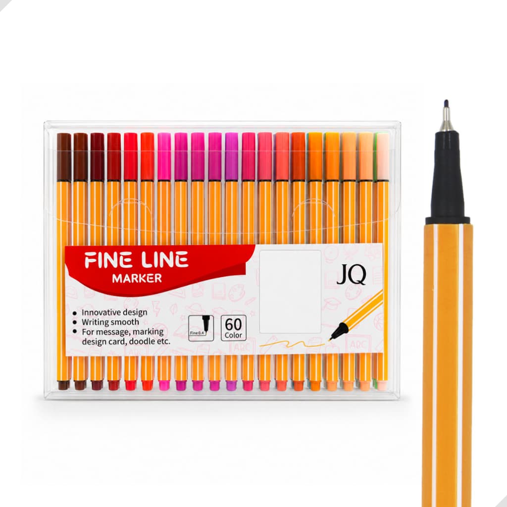 Kit 60 Canetas Fine Line Coloridas Ponta Metálica Fina 0.4mm Criativas Práticas Confortáveis