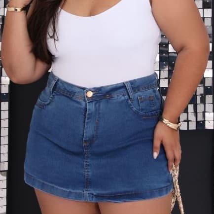 Short Saia Plus Size Jeans Cintura Alta Com Stresh 48 ao 52