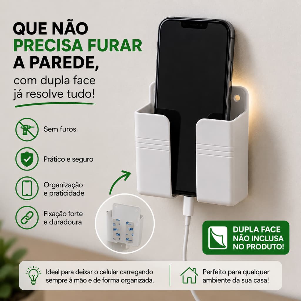 Suporte de Parede para Celular e Controle Remoto | Organizador Multiuso com Fixação e Dupla Face |