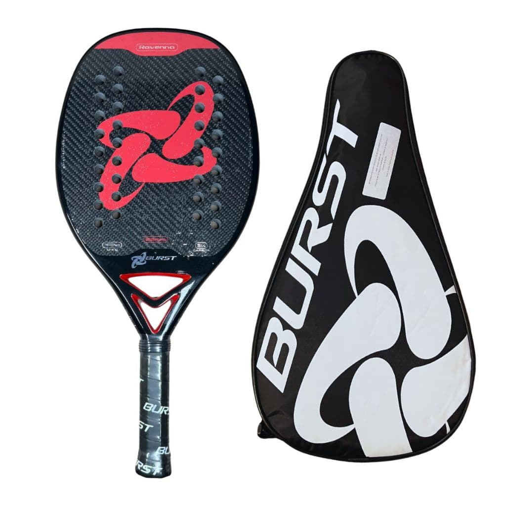 Raquete Burst Beach Tennis Ravenna Full Carbono 3K Vermelha Capa Protetora