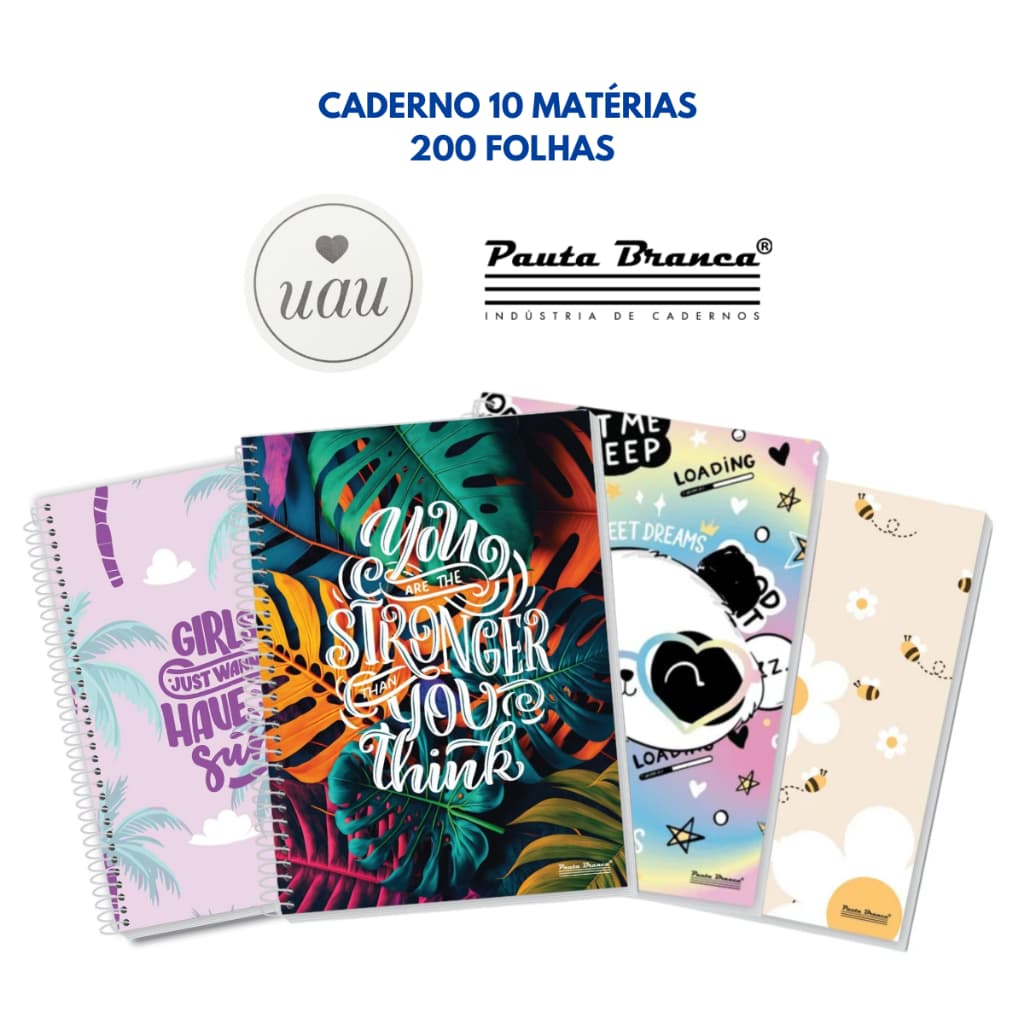 Caderno 10 Matérias 200 Folhas Capa Dura Pautado com Linhas Escolar Grande Universitário