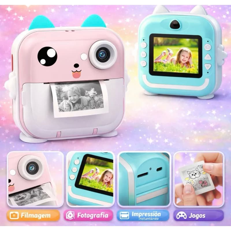 Câmera Infantil Digital com Impressão Instantânea para Fotos Tangíveis