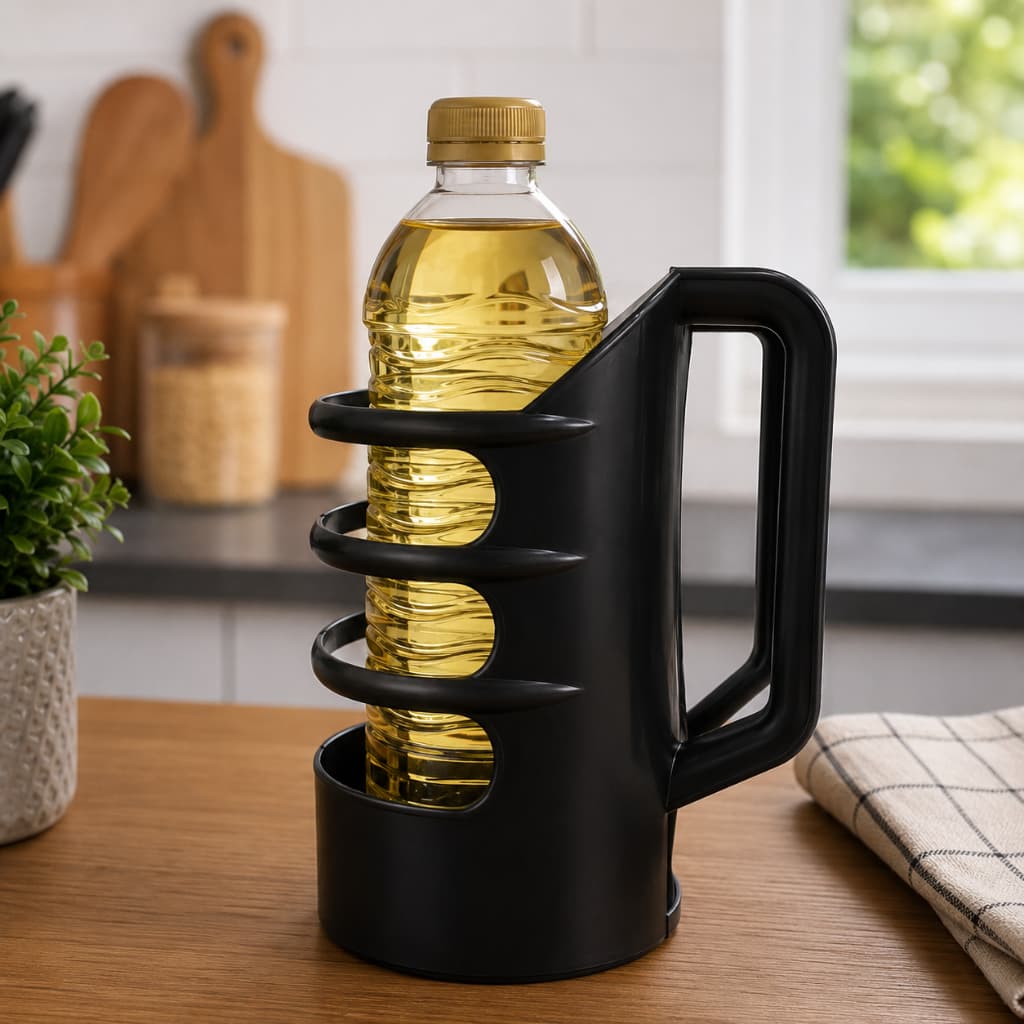 Suporte Porta Óleo Vinagre Azeite Plástico Preto Com Alça Pratico Cozinha Comida