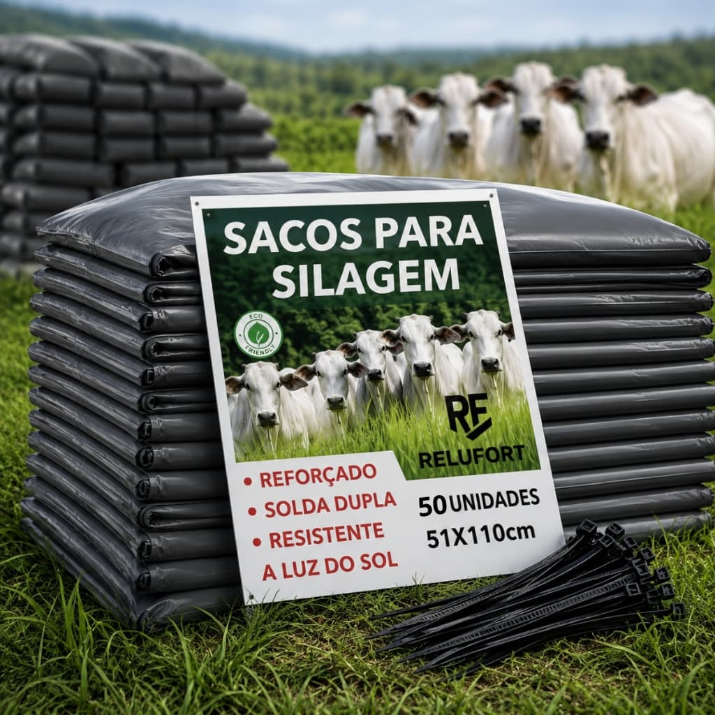 Sacos Para Silagem Preto 51x110 - 200 Micras 50 Unidades Com Abraçadeiras
