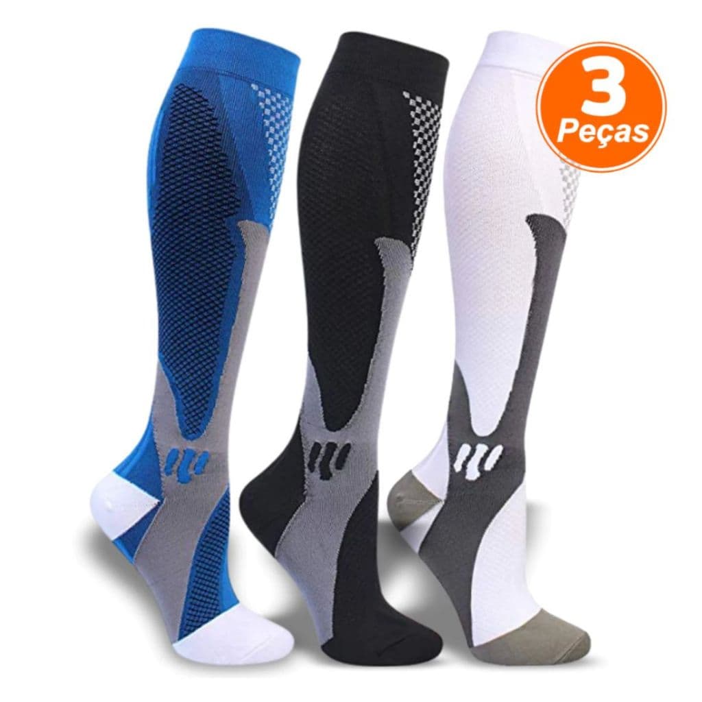 Kit 3 Meias Compressivas Unissex para Corrida Ciclismo Bike Maratona e Esportes Cano Longo Crossfit Treino Funcional