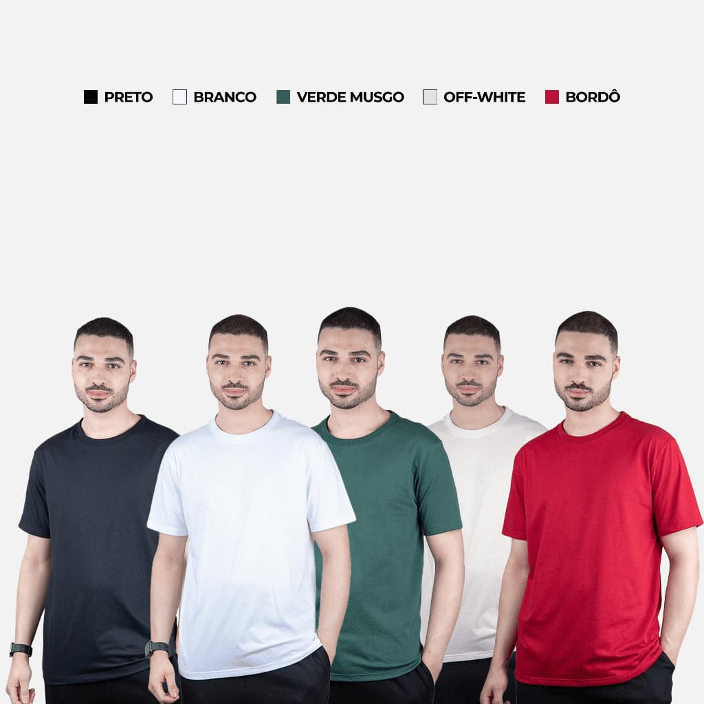 Kit 5 Camisetas Lisas Usmark Básicas e Versáteis 100% Algodão Fio 30.1 Masculina Feminina Unissex para Estampar