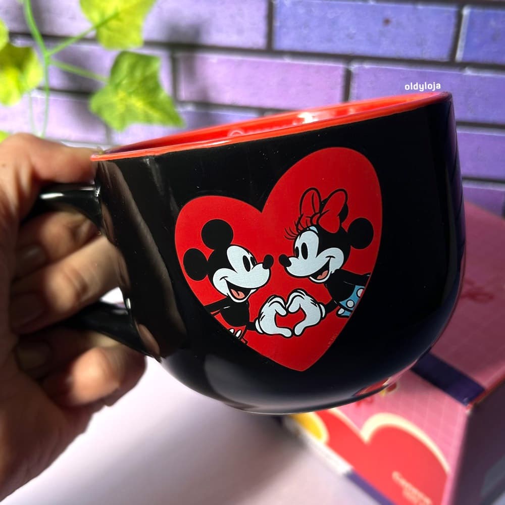 Caneca Sopa Caldo Mickey e Minnie 500ml Cerâmica Grande Licenciado Presente Criativo Namorada