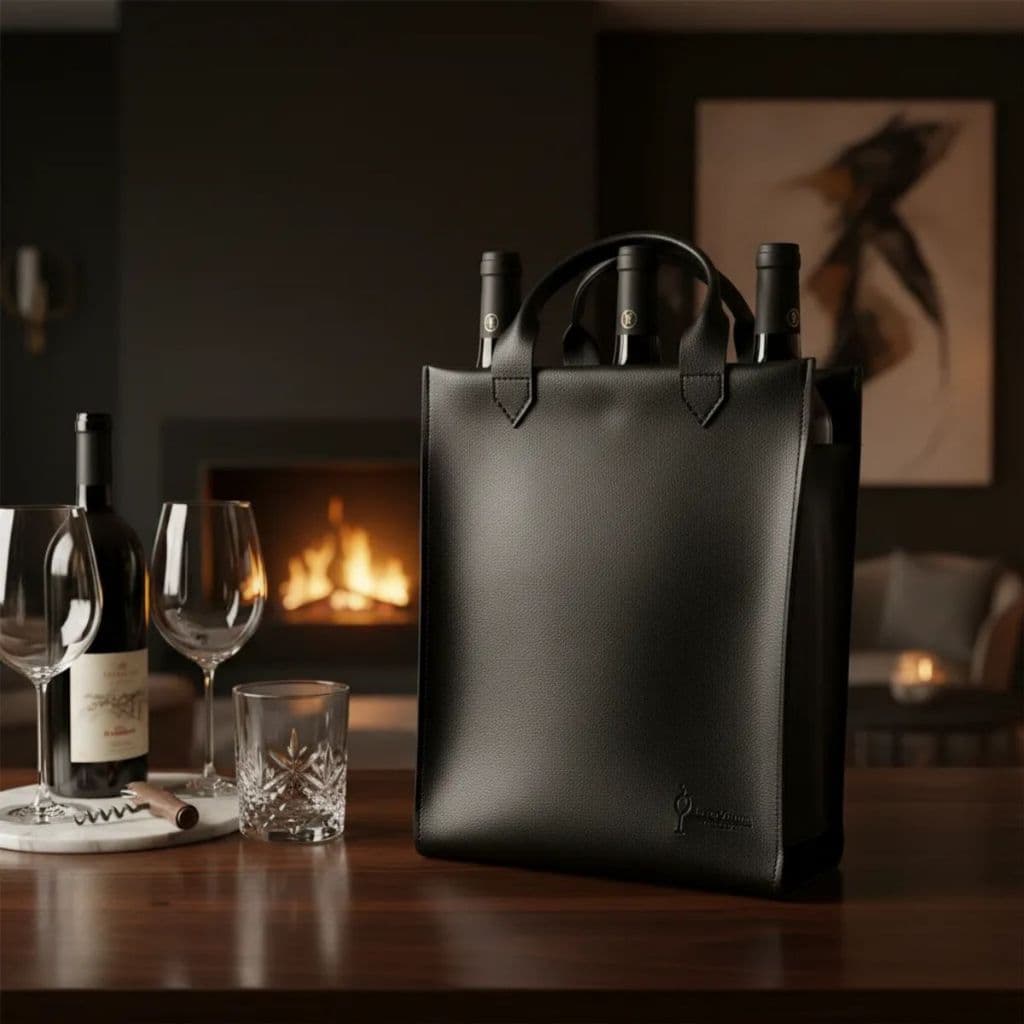 Porta Vinho De Luxo Em Couro Para 3 Garrafas Estojo Premium