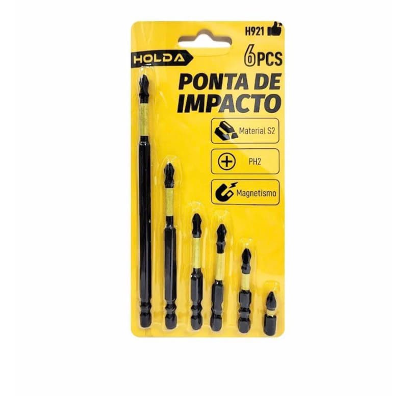 BITS PONTA DE IMPACTO FENDA CRUZADA PHILIPS MAGNETICO KIT C/ 6 PÇS (H921)