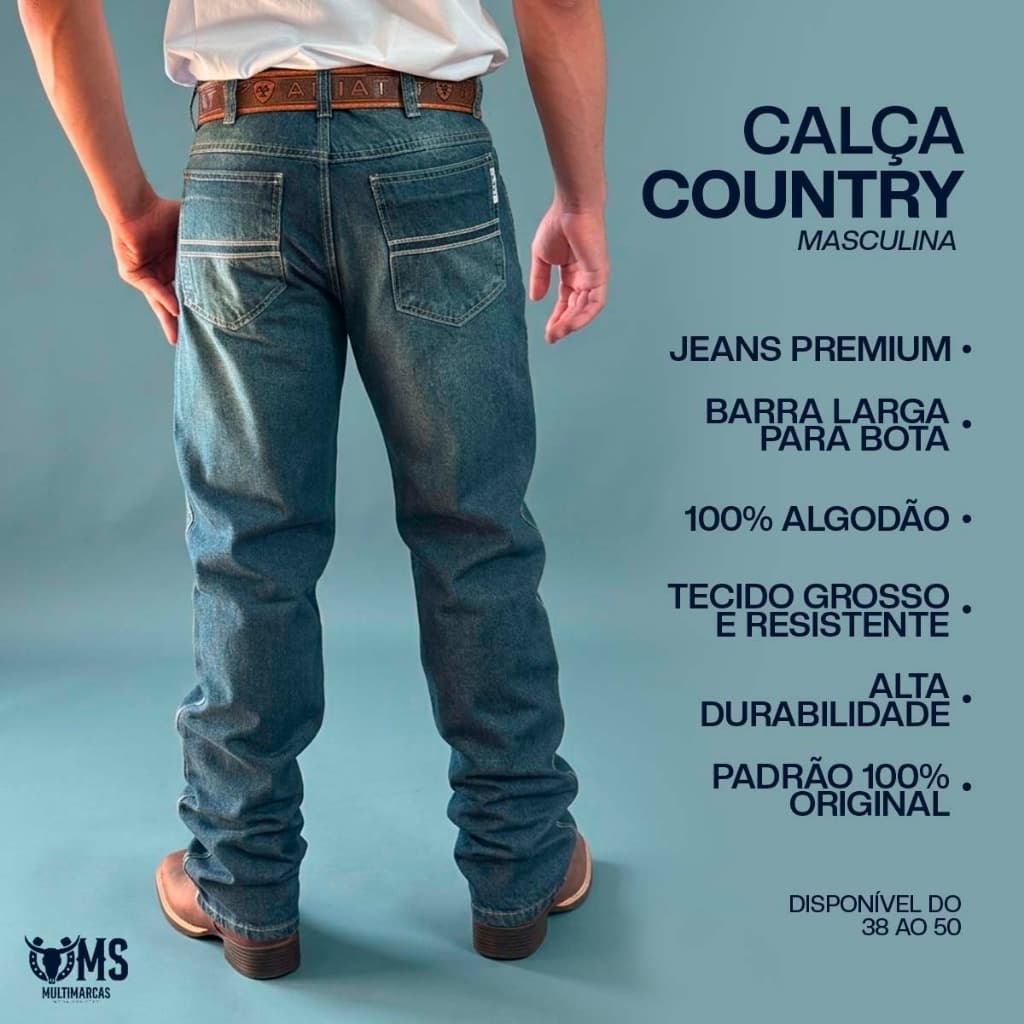 Calça Jeans Country Masculina Barra Larga Para Bota Jeans Grosso Premium Cowboy Rodeio 38 ao 50