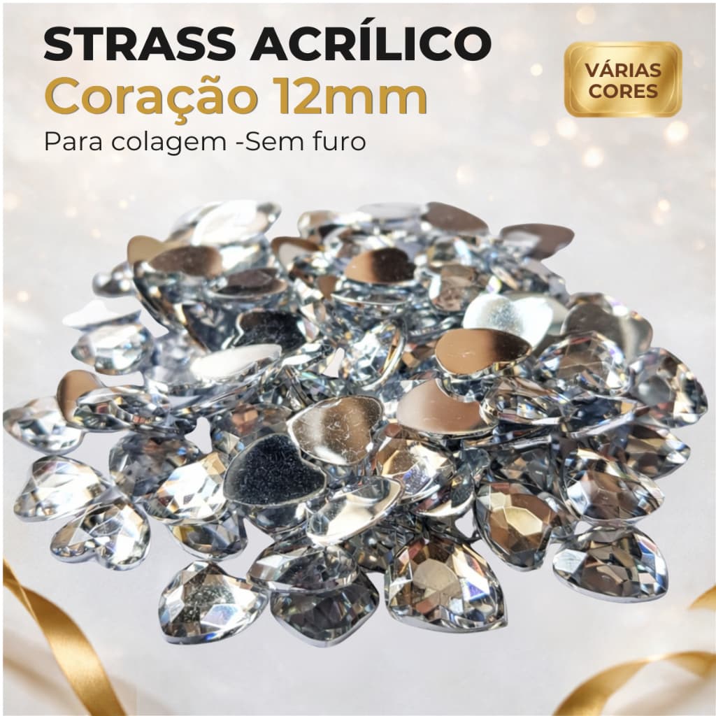 Chaton Acrílico Coração 12mm Colagem Laços Mandala Artesanato Várias Cores