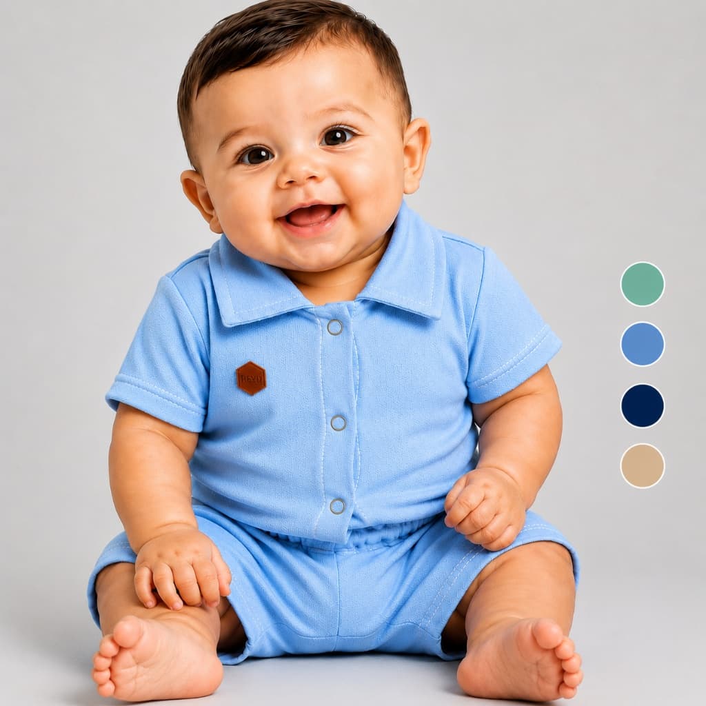 Conjunto Bebê Linho Masculino Polo Premium Roupa Bebê Menino Elegante Estiloso Confortável 0 a 6 Meses