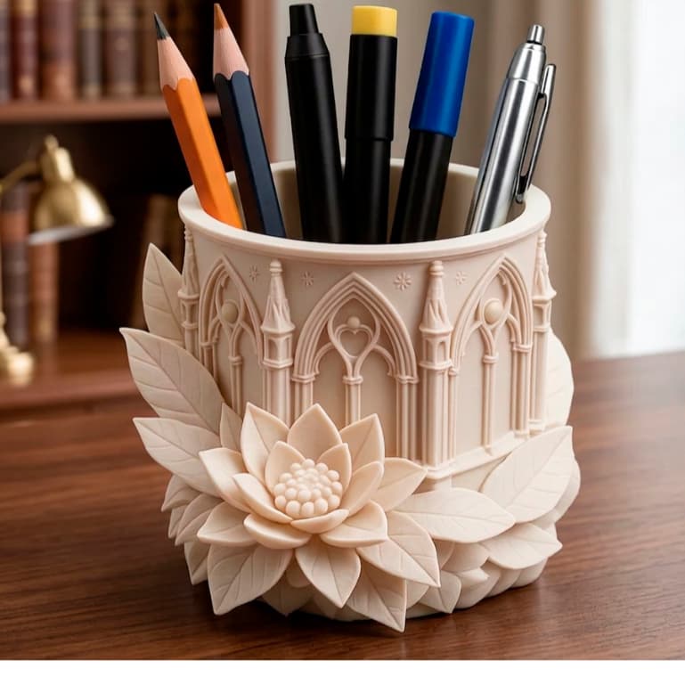 Organizador de Mesa Lótus Gótica Porta Lápis Decorativo 3D