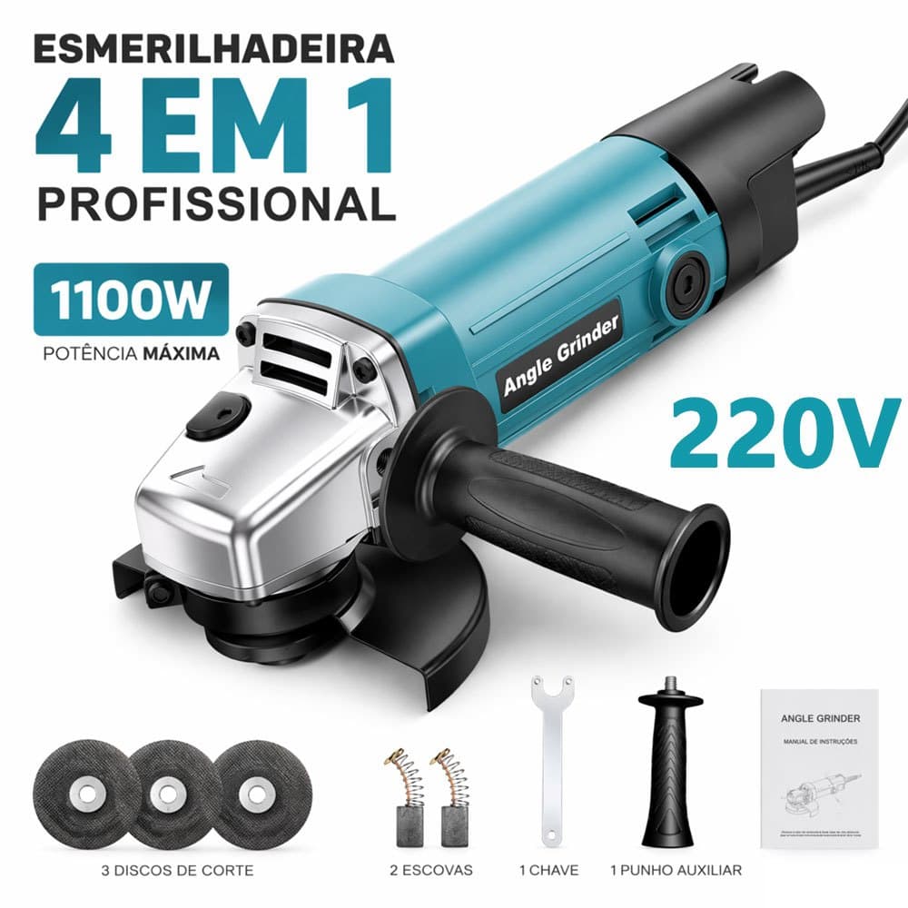 Esmerilhadeira Angular 115mm 220V 1100W Profissional Máquina De Corte Lixamento E Acabamento