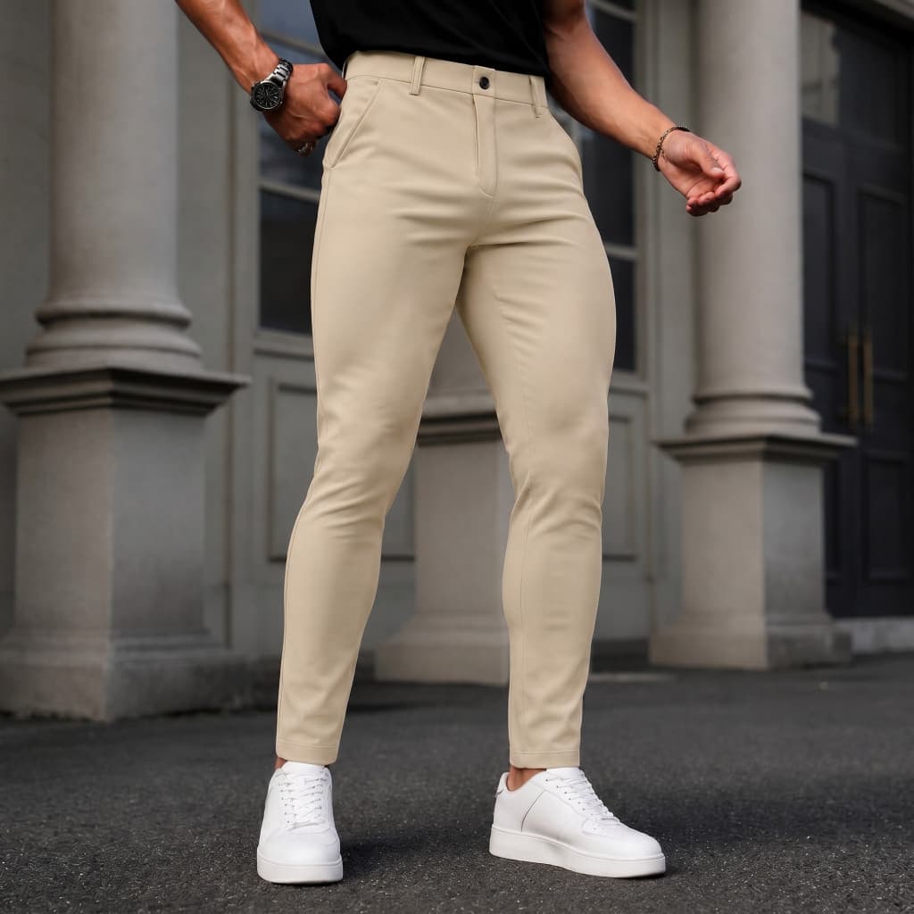 Calça Social Skinny Masculina Em Sarja Com Bolsos Slim Fit