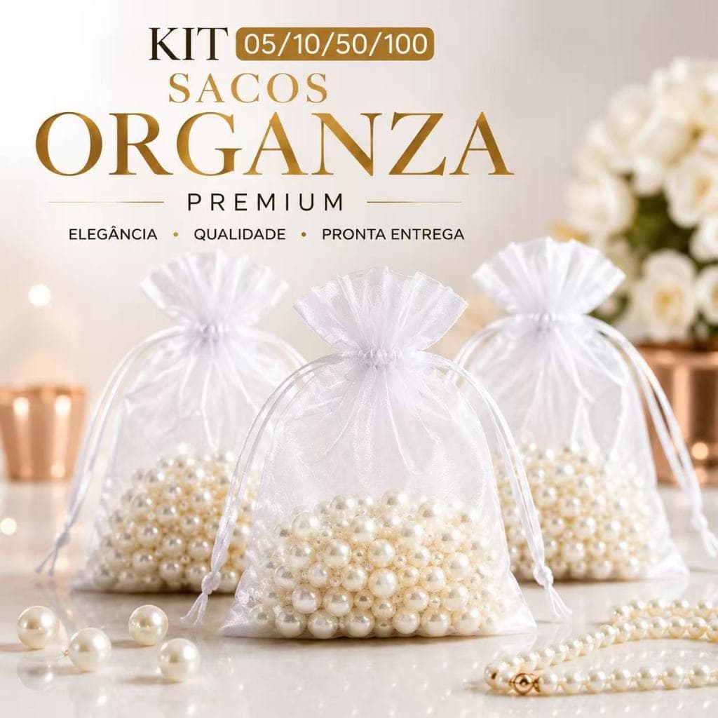 Kit 05/10/50/100 Saco Saquinho Organza Tule Branco Lembrancinhas Festa Casamento Presente 7x9 9x12 10x15 20x30