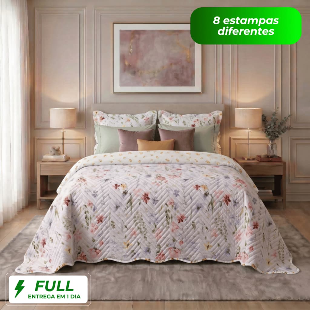 Kit Colcha Cobre Leito King 3 Peças Dupla Face Boutis Microfibra Matelado Com Porta Travesseiros