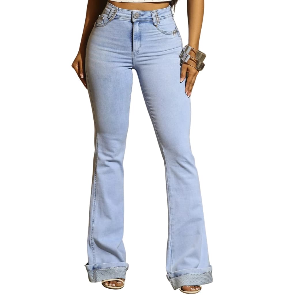 Calça Flare feminina pit bull jeans Elegante e Sofisticada com Lavagem Clara Pit Bull Jeans Luxo Ref: 91514
