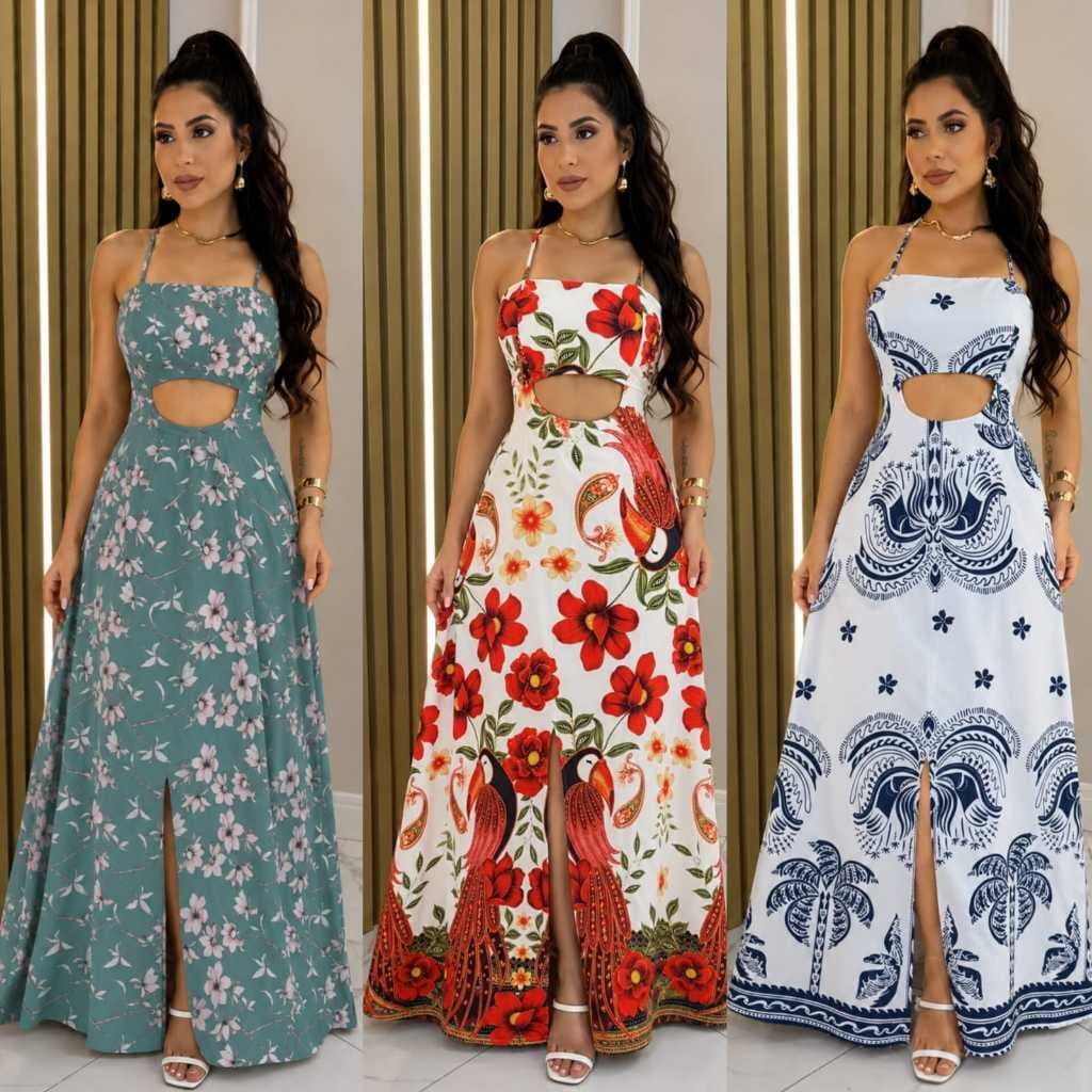Vestido Longo Com FORO e BOJO, Feminino Com Fenda Variados super confortáveis e leves qualidade e durabilidade