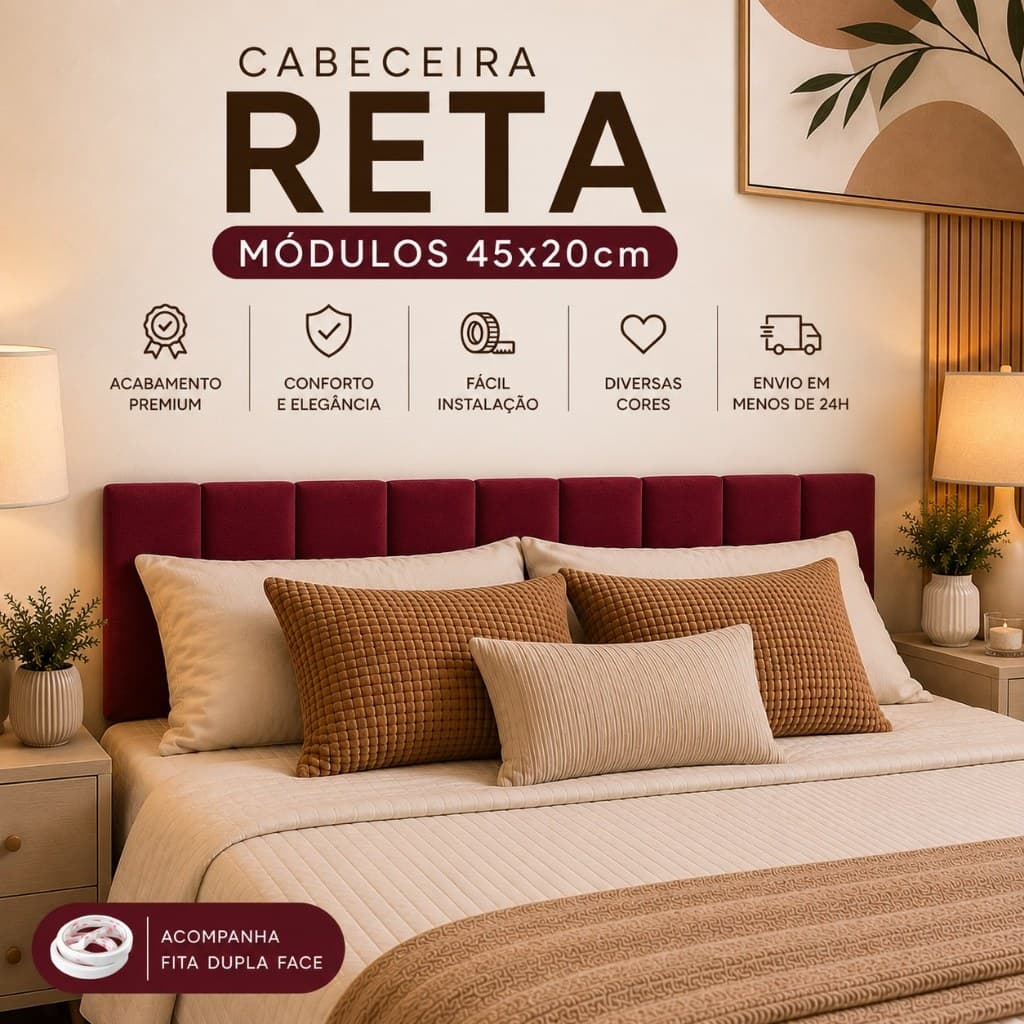 Kit Até 10 Placas Cabeceira Modular Estofada 45x20 Suede Premium Autocolante Solteiro Casal Queen King - Envio 24h