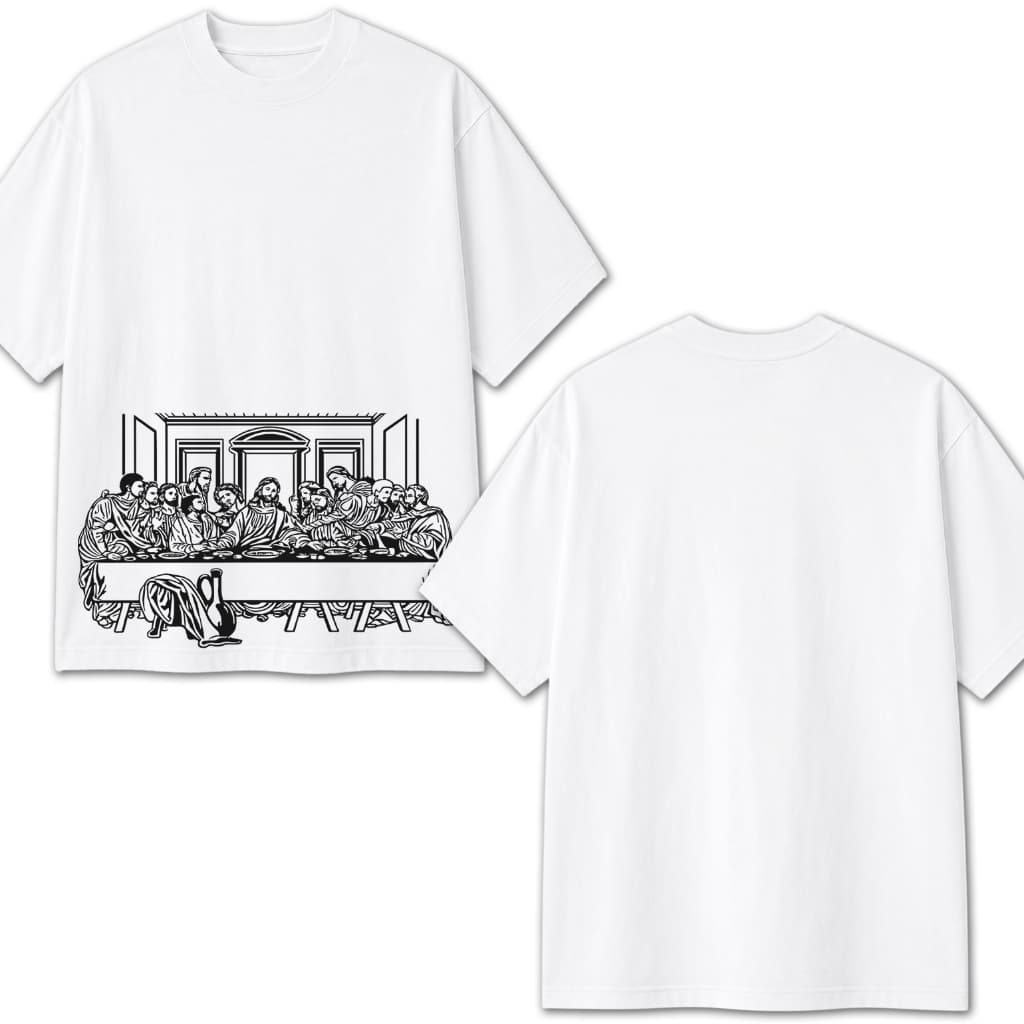 Camiseta Oversized Estilosa Santa Ceia Religiosa Cristã 100% algodão Estilo Casual Unissex Blusão