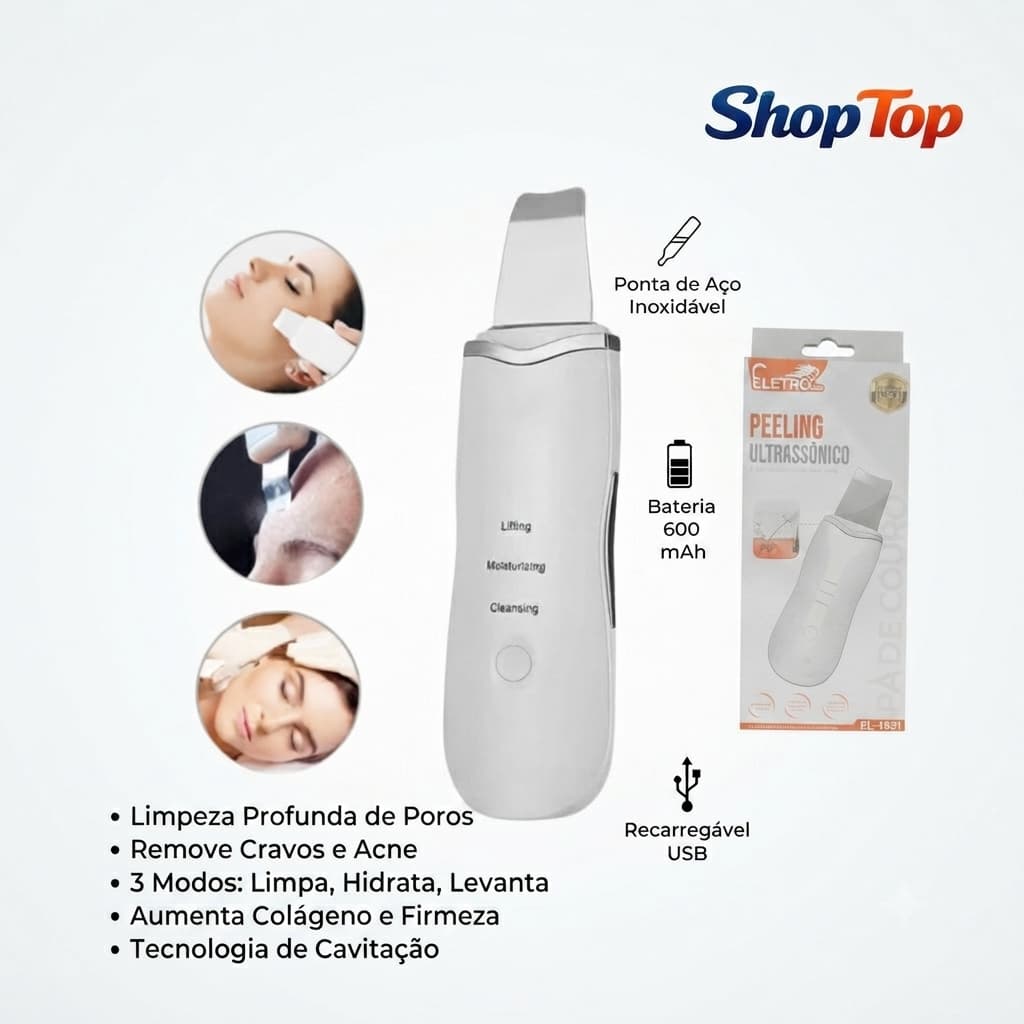 Caneta Peeling Ultrassônico Removedor Cravos Espátula Facial Ionização Recarregável USB Skin