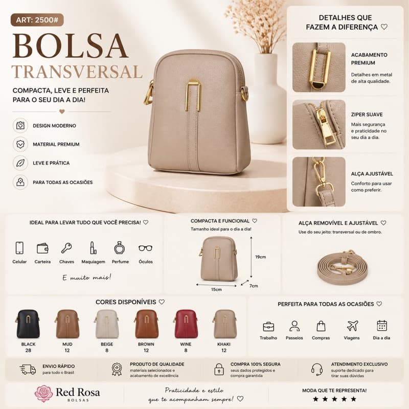 Bolsa Feminina Pequena Transversal Casual Couro Sintético Moda APT2500