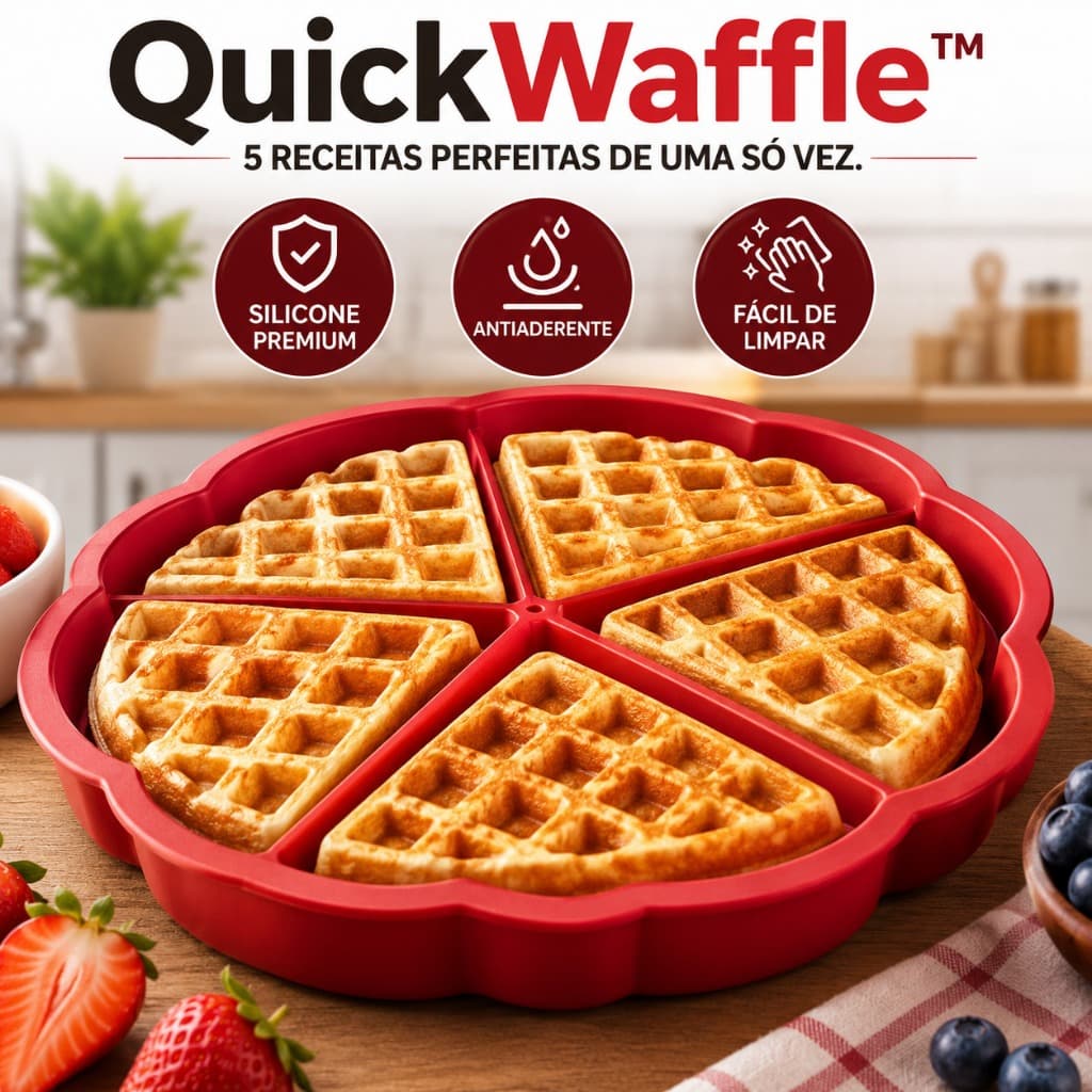 Forma de Silicone para Waffle Antiaderente 5 Cavidades QuickWaffle™ Forma para Panqueca, Ovo, Brownie | Silicone Premium