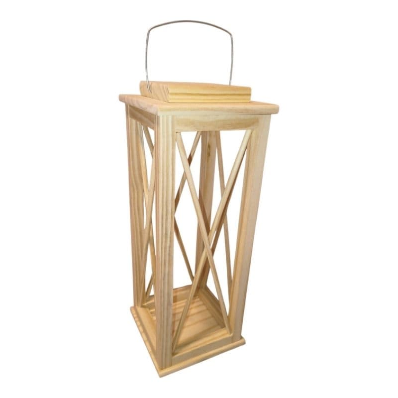 8 Lanternas Decorativas Madeira Pinus 42cm Grande Rústica Luxo