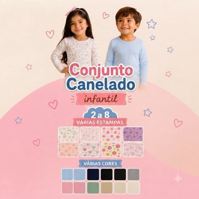 Conjunto Canelado Meia Estação Infantil Menino Menina Calça Blusa Manga Longa Confortável Tam 2 a 8 Anos