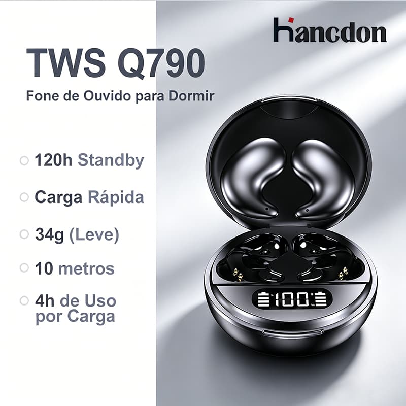 Hancdon  Fone de Ouvido para Dormir Q790 TWS | Touch Screen | Redução de Ruído | IPX5 | Bluetooth 5.4 | HiFi