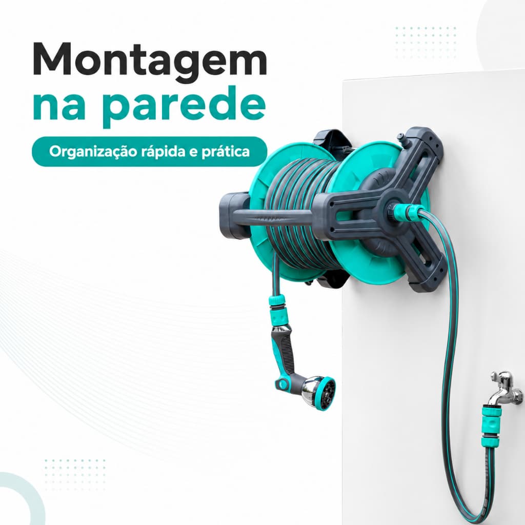 Carretel Enrolador e Suporte para Mangueira 2 em 1 Parede e Chão com Manivela para Jardim, Irrigação e Lavagem