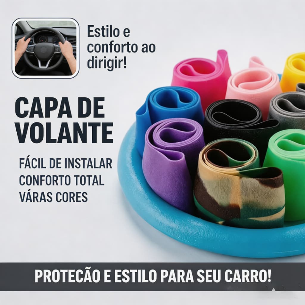 Capa De Silicone Elástica para Volante de Carro - Universal, Multicolorida, Textura Macia, 36 - 40cm