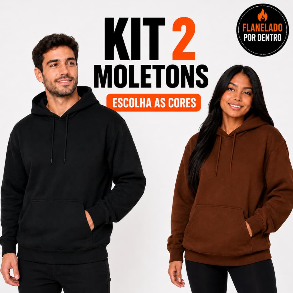 Moletom Canguru Unissex Kit 2 Forro Flanelado com Capuz e Bolso Algodão Liso Blusa de Frio Premium