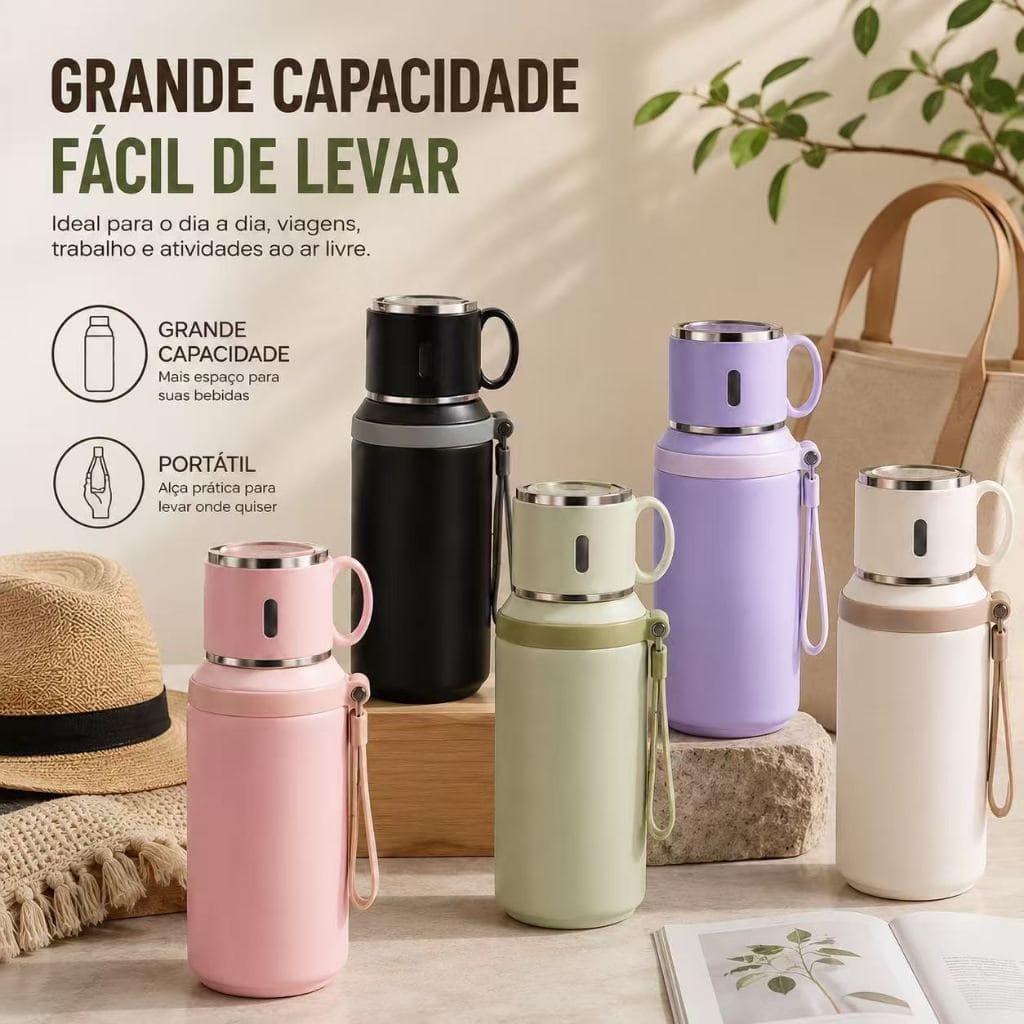 Garrafa Térmica Portátil Grande Capacidade Copo Inox com Tampa e Alça