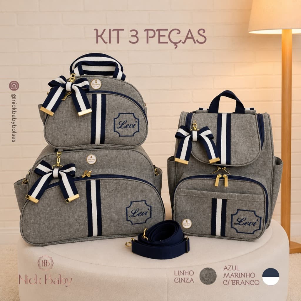 KIT DE  BOLSA MATERNIDADES LUXO 3 PEÇAS  PERSONALIZADO