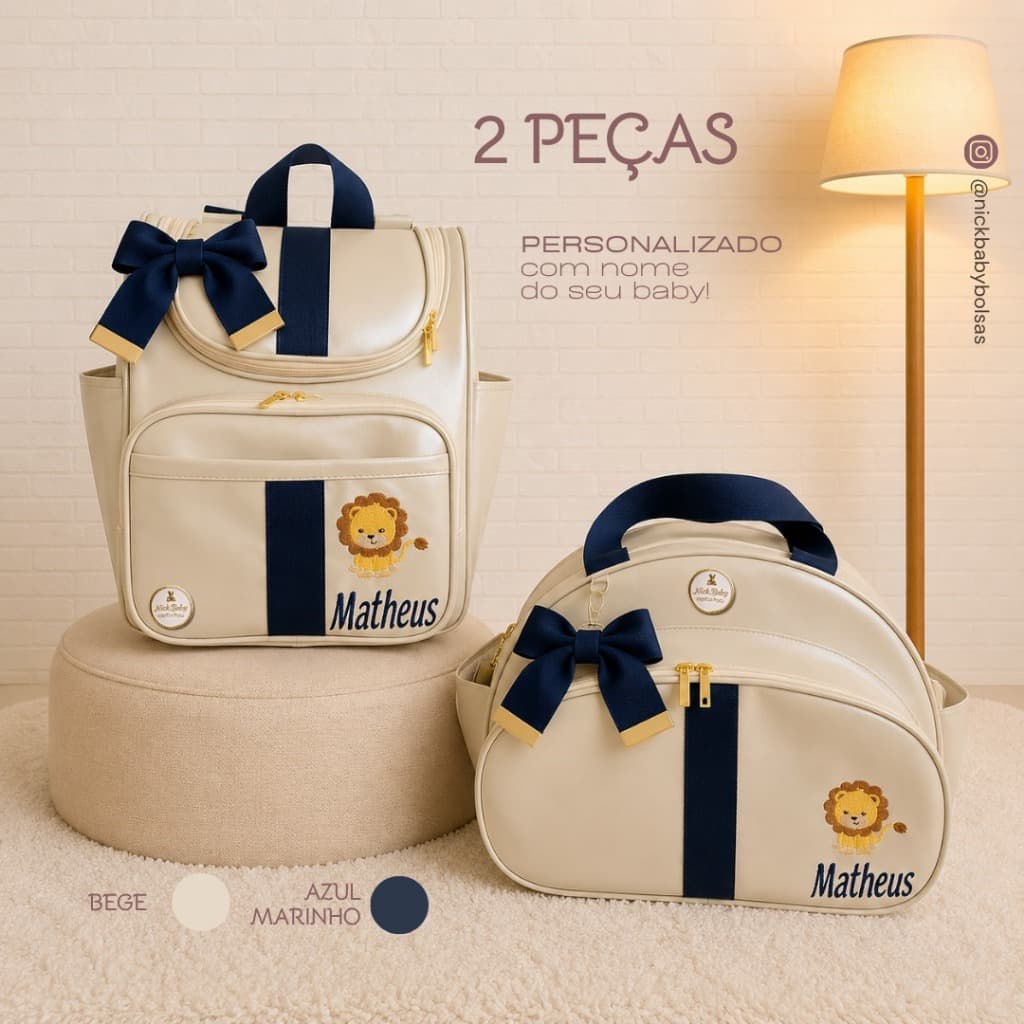 KIT DE BOLSA MATERNIDADE DE LUXO 2 PEÇAS PERSONALIZADO