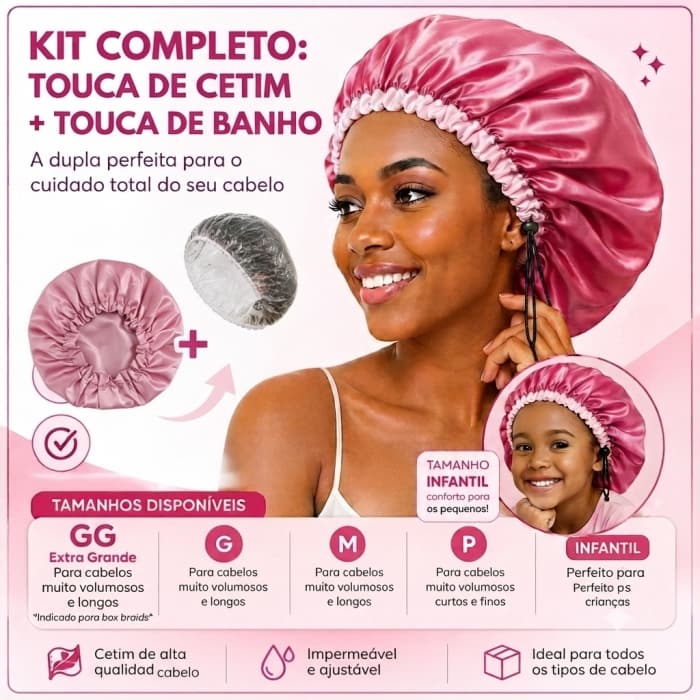 Kit Touca Banho + touca de cetim simples