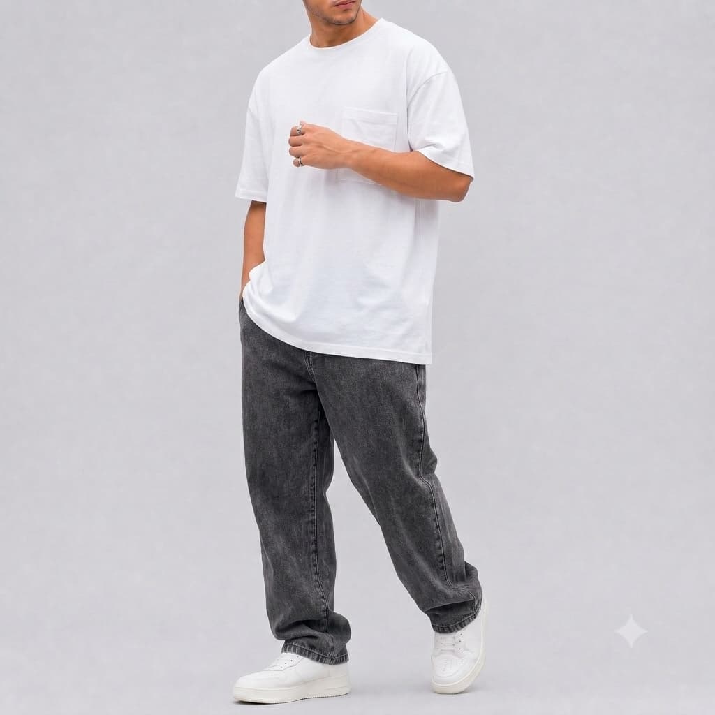 Calça Jeans Baggy Balão Masculina Marmorizada Com Elastano