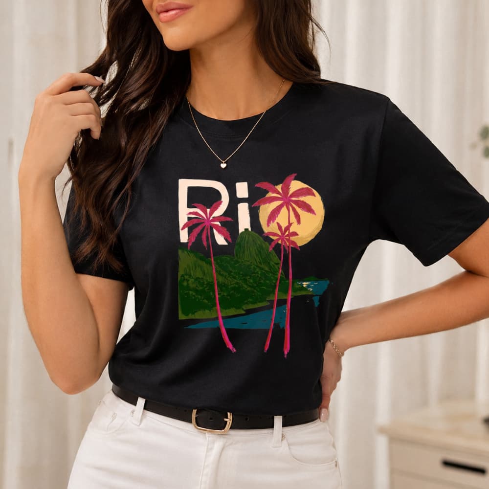 Camiseta Feminina Rio de Janeiro 100% Algodão Casual RIO Confortável Para O Dia a Dia