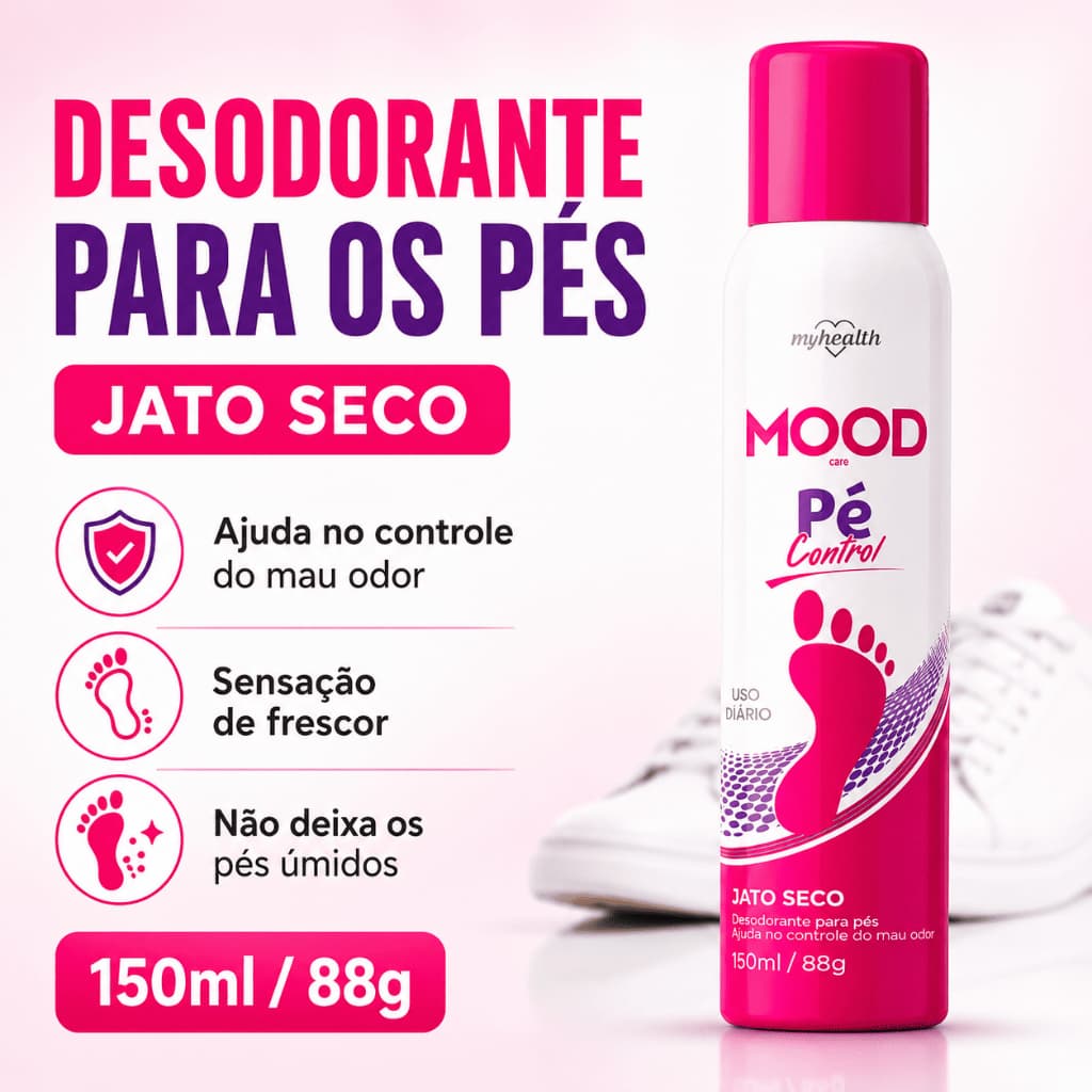 Desodorante para Pés Antichulé Spray Antitranspirante Jato Seco 150ml Uso Diário Mood Care Control