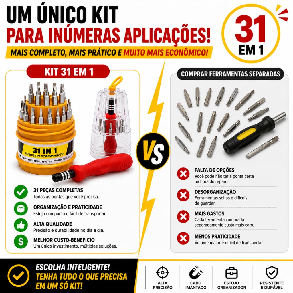 Kit Chaves de Precisão 31 em 1 Jogo Ferramentas Torx Allen Philips Fenda Cabo Imantado para Celular Notebook