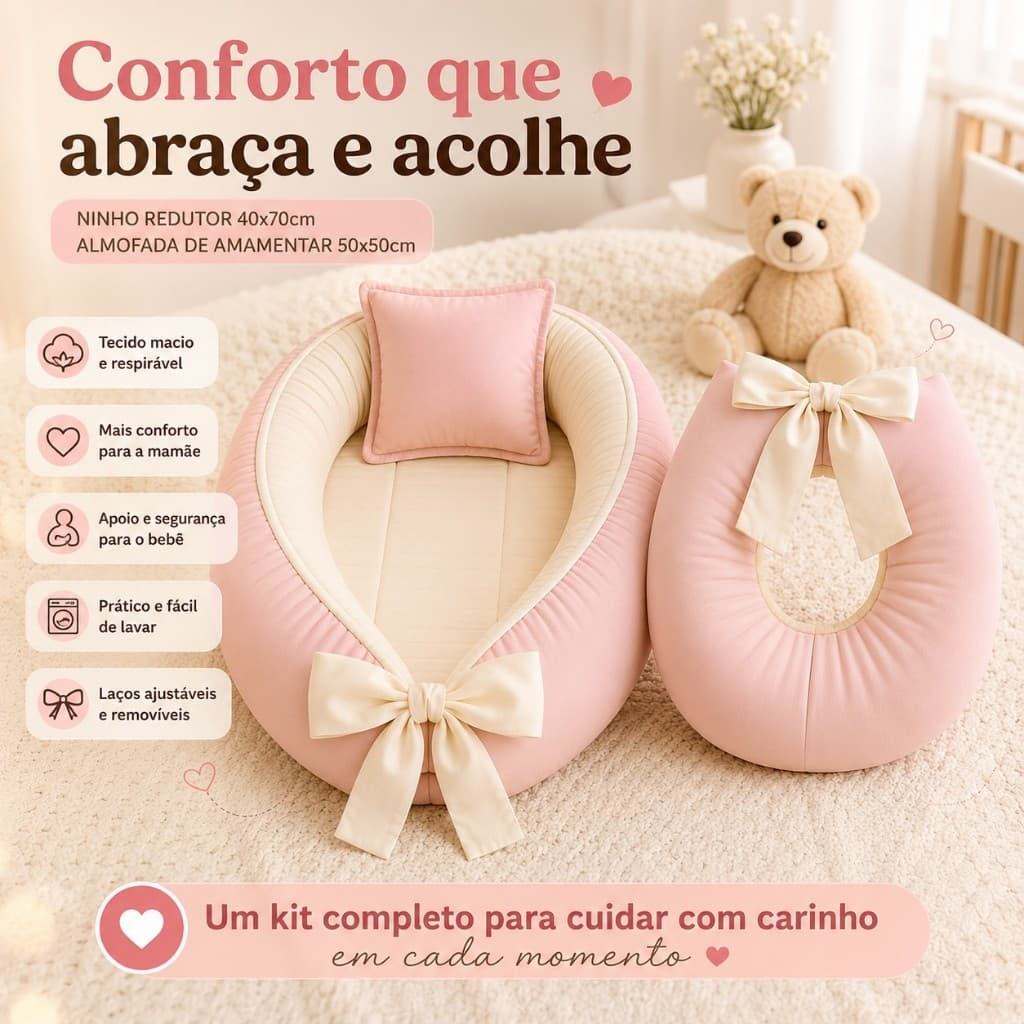 Kit Ninho Redutor 40x70 + Almofada de Amamentação | Conforto e Apoio para Mamãe e Bebê