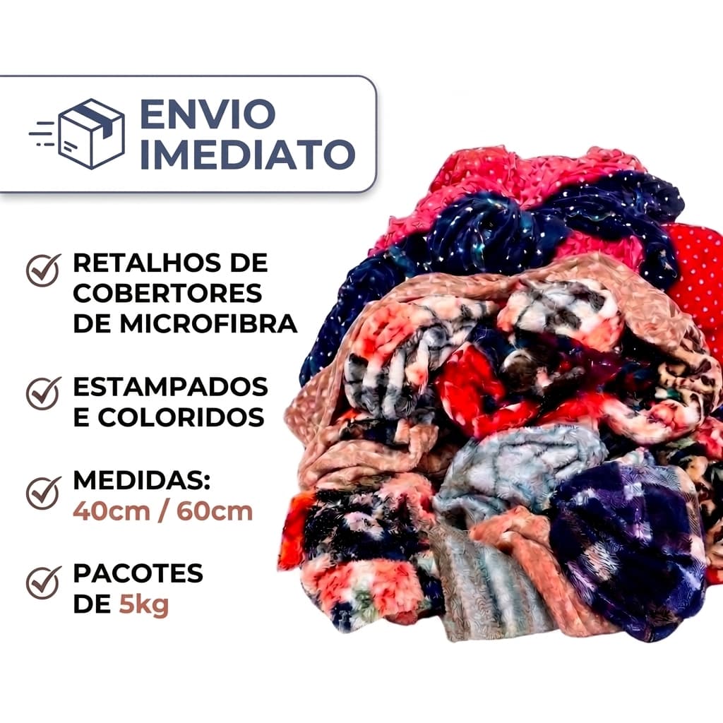 Retalhos de Manta Estampadas e Lisas 5kg | Envio Imediato - 40 à 80cm