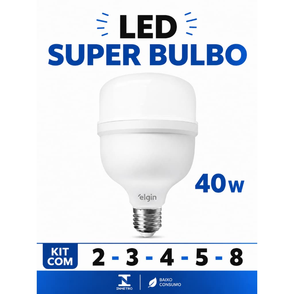 Kit 2/3/4/5/8 Lâmpadas Led Super Bulbo 40w Alta Potencia Branco Frio Elgin