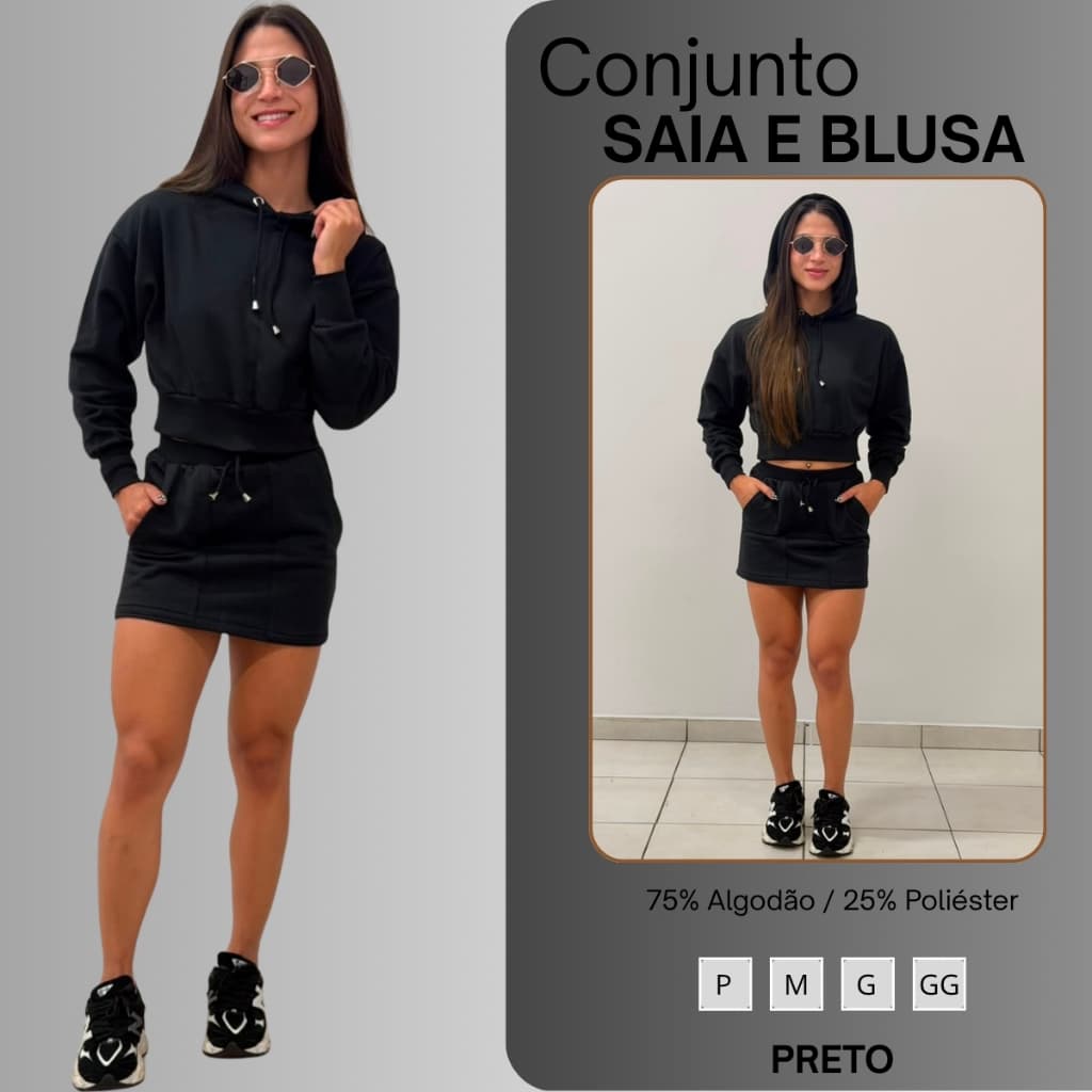 Conjunto Saia + Blusa Moletom Moda Feminina Moletinho Lançamento Frio Inverno