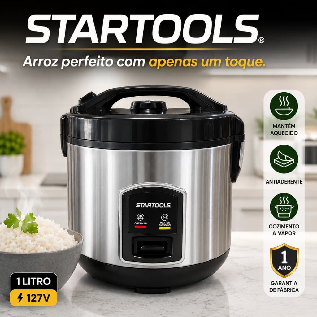 Panela Elétrica Arroz 1 Litro 5 Xícaras 127V Preta Cozimento Rápido Compacta
