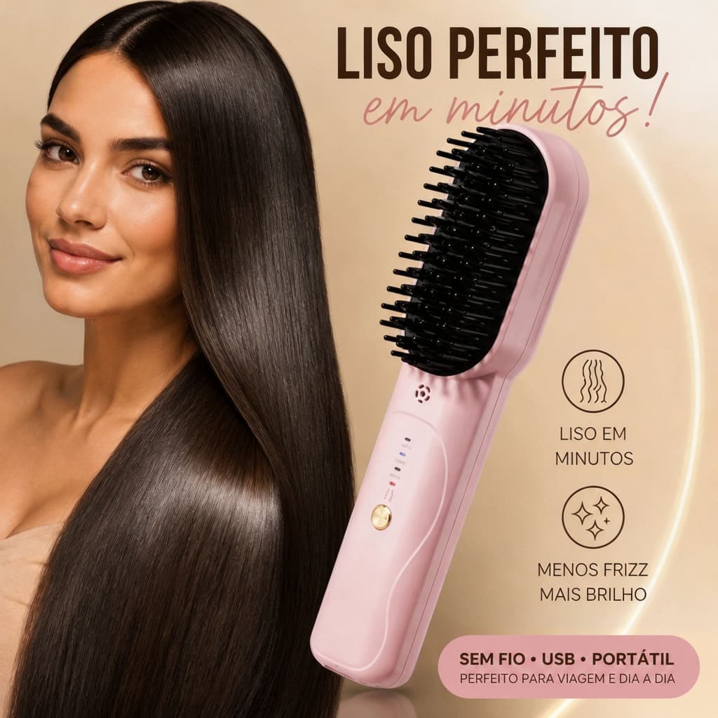 Mini Escova Alisadora Sem Fio USB Portátil Elimina Frizz Alisa Modela Cabelo para Viagem Uso Diário Mulheres