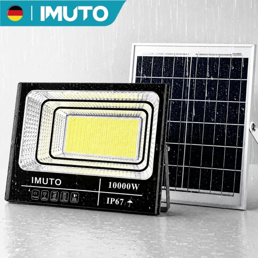 IMUTO Refletor Solar LED 80000W IP67 à Prova D’Água com Painel Solar para Jardim Garagem e Quintal