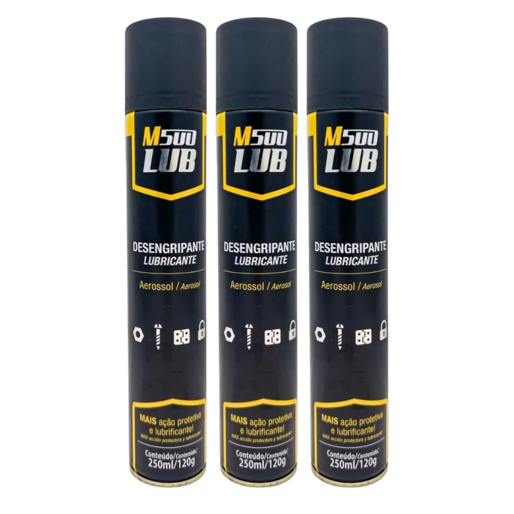 kit 3 unidades Desengripante M500 Spray 250ml Para Aço E Alumínio - Lata Lubrificante